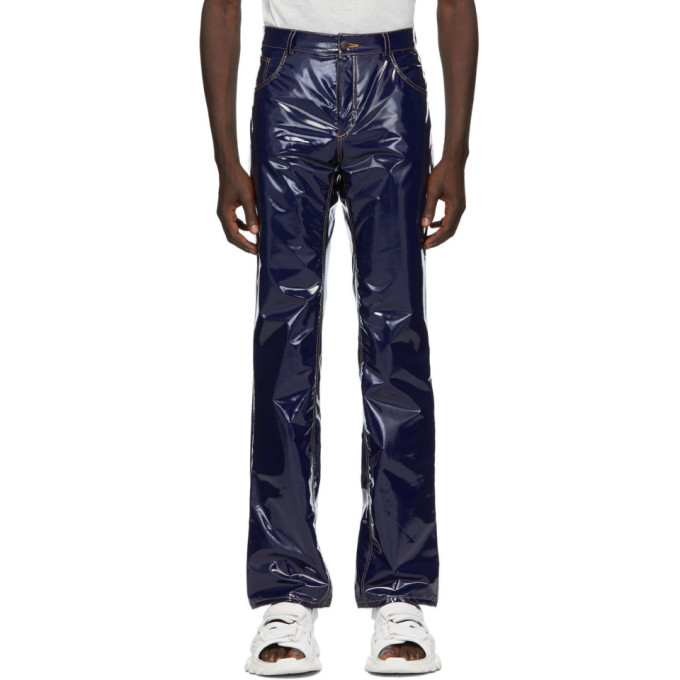 navy leather trousers