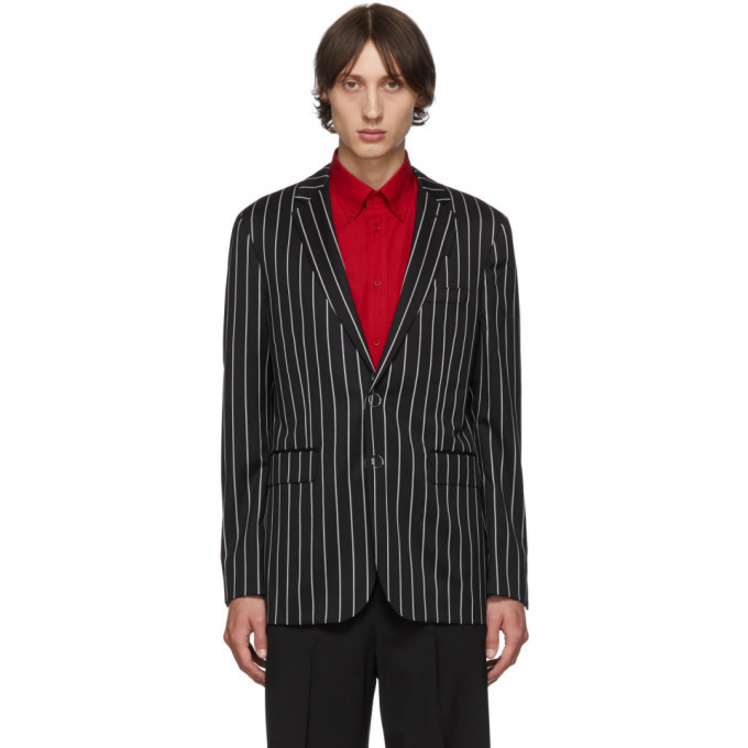 Burberry Black Pinstripe Wool Tailored Blazer Burberry