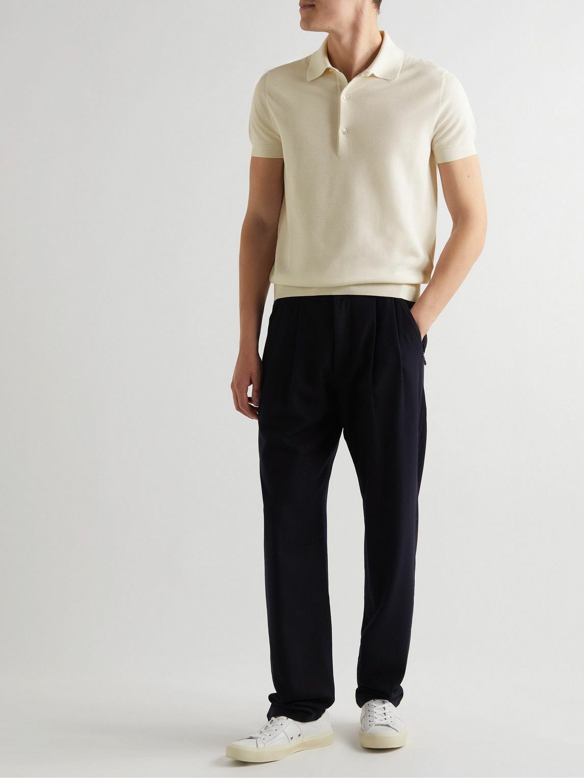 TOM FORD - Silk and Cotton-Blend Piquè Polo Shirt - Neutrals TOM FORD