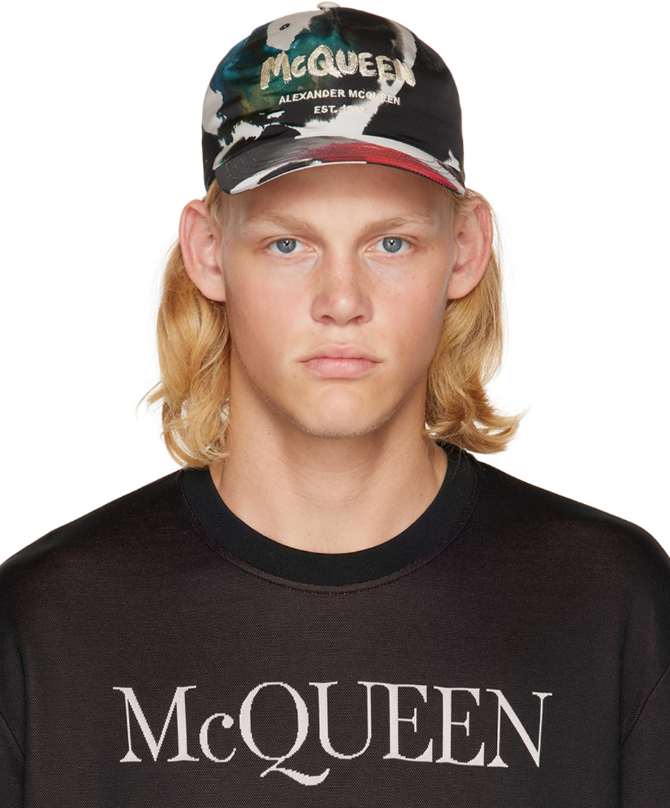 Alexander McQueen Black Watercolor Graffiti Cap Alexander McQueen