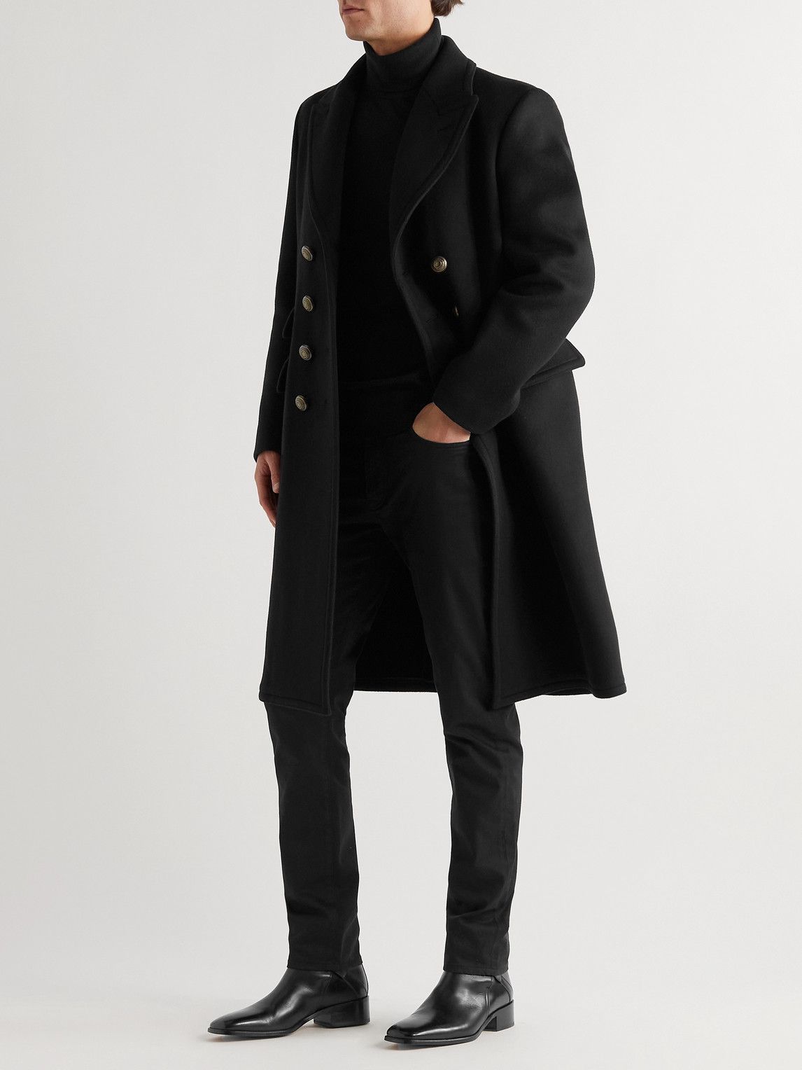 TOM FORD - Slim-Fit Double-Breasted Wool and Cashmere-Blend Coat - Black TOM  FORD