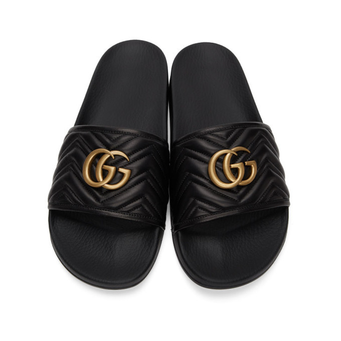 Gucci Black Marmont Pursuit GG Pool Slides Gucci