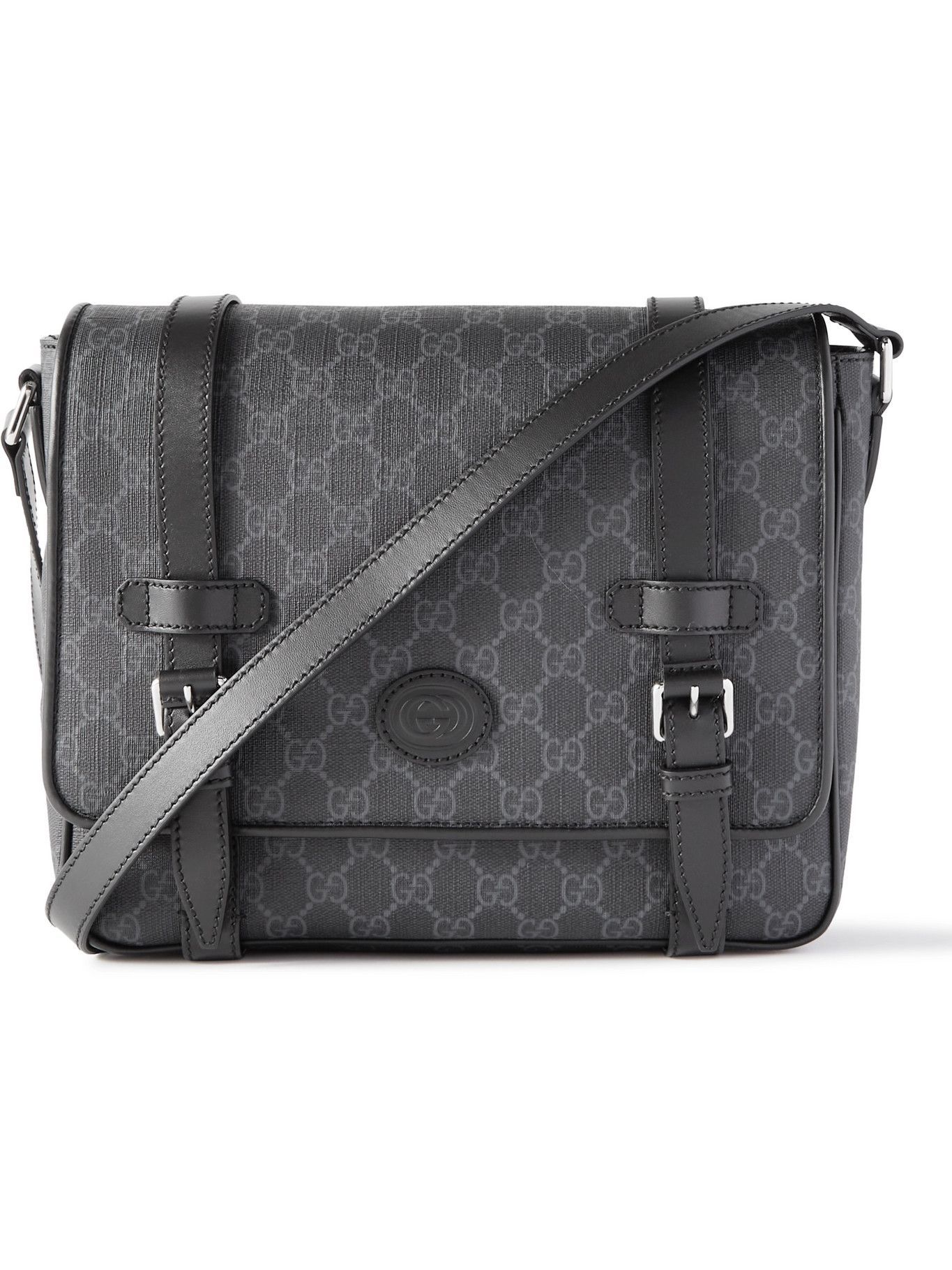 Gucci LeatherTrimmed Monogrammed CoatedCanvas Messenger Bag Gucci