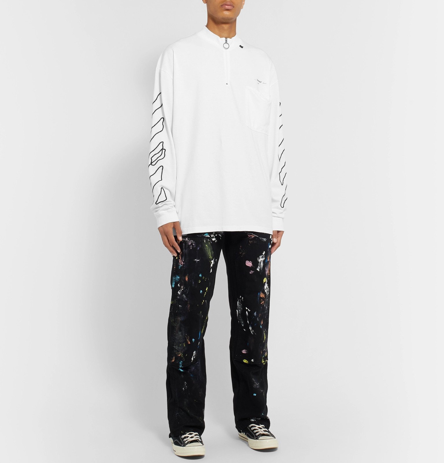 Download Off-White - Embroidered Cotton-Jersey Mock-Neck T-Shirt ...