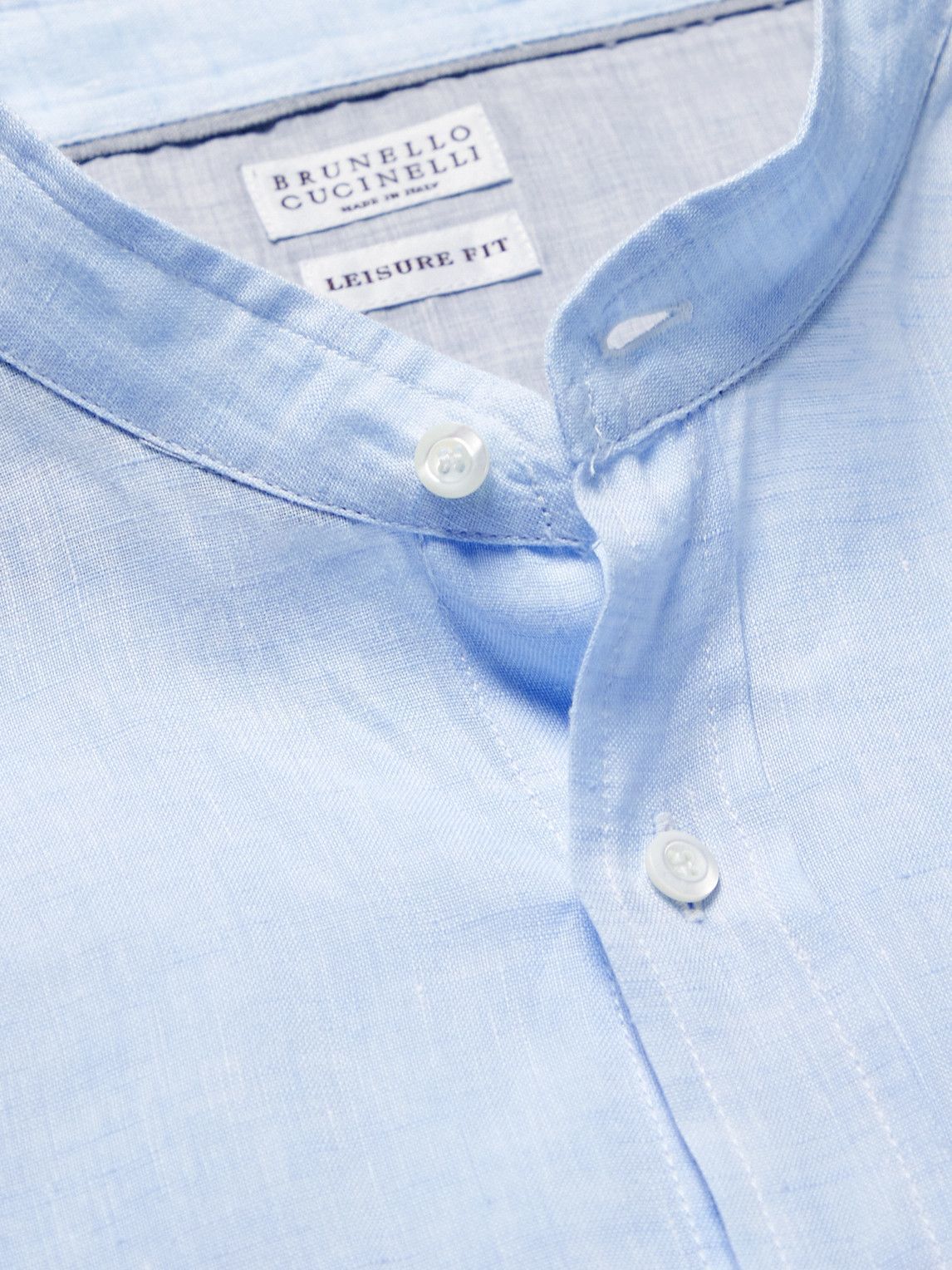 Brunello Cucinelli - Grandad-Collar Linen Shirt - Blue Brunello Cucinelli
