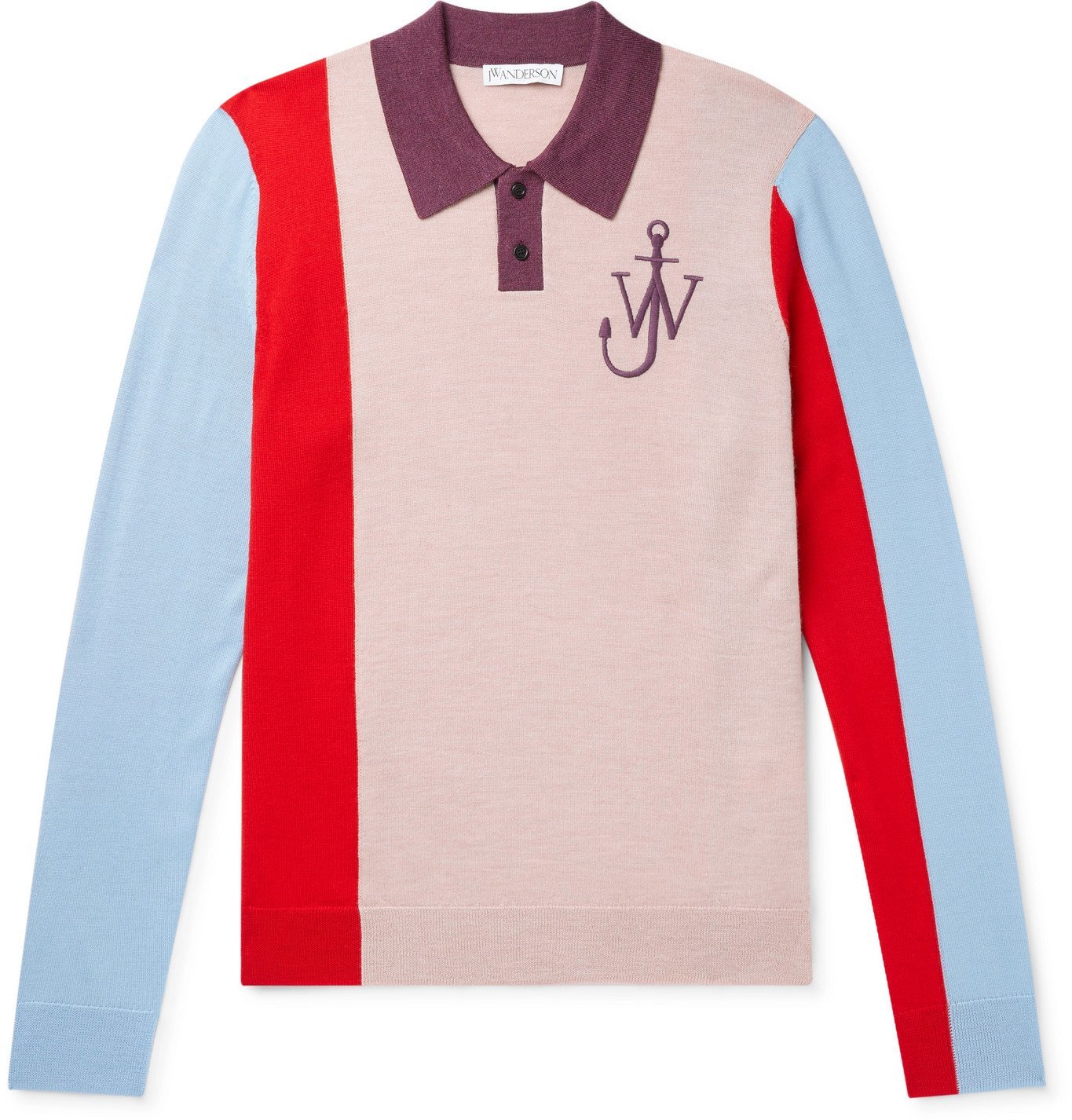 Jw Anderson Logo Embroidered Colour Block Wool Polo Shirt Pink Jw Anderson