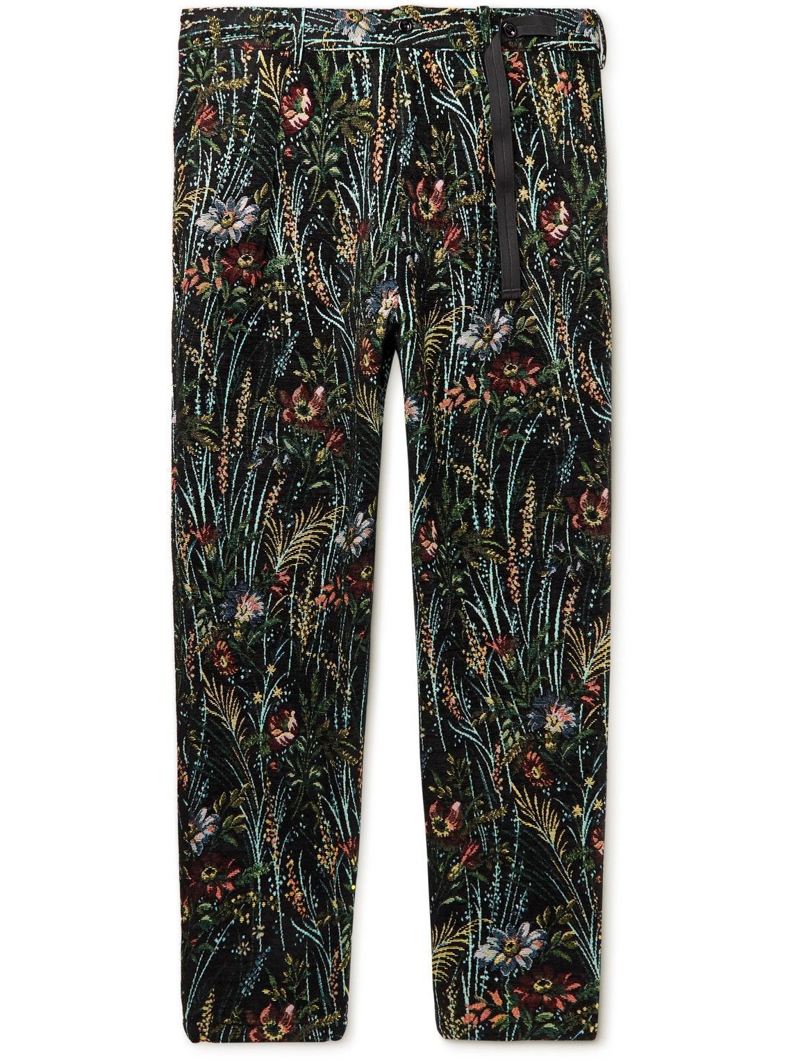 Photo: 4SDesigns - Tapered Pleated Floral-Brocade Trousers - Black