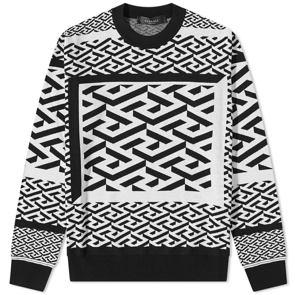 Versace Men's All Over Print Greca Crew Knit in Black/White Versace