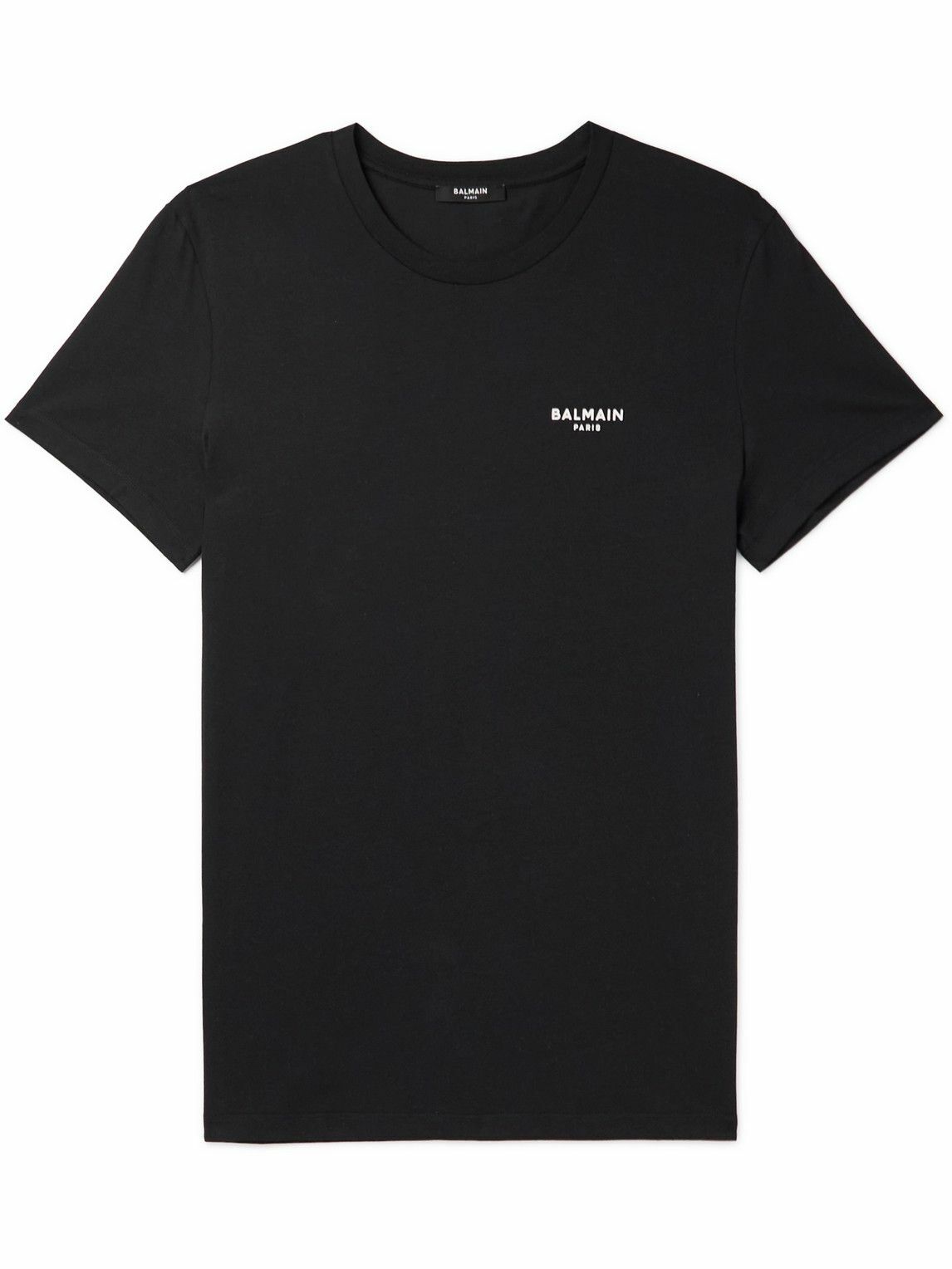 Balmain - Logo-Flocked Cotton-Jersey T-Shirt - Black Balmain