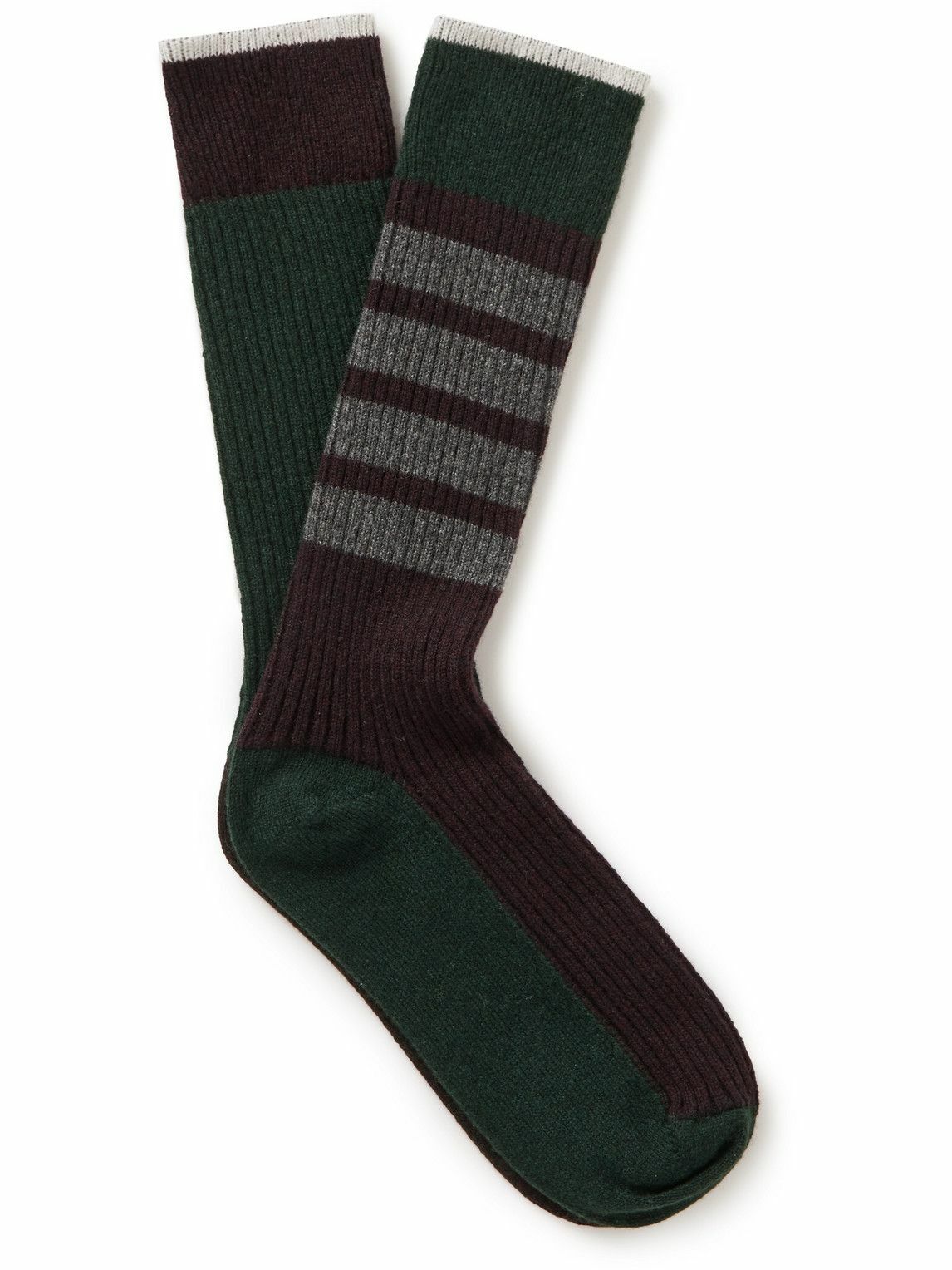 Thom Browne - Striped Ribbed Cashmere Socks Thom Browne