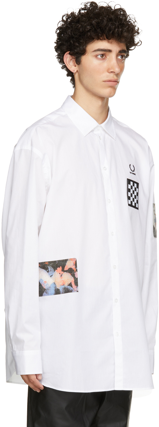 Raf Simons White Fred Perry Edition Oversized Printed Patch Shirt ...