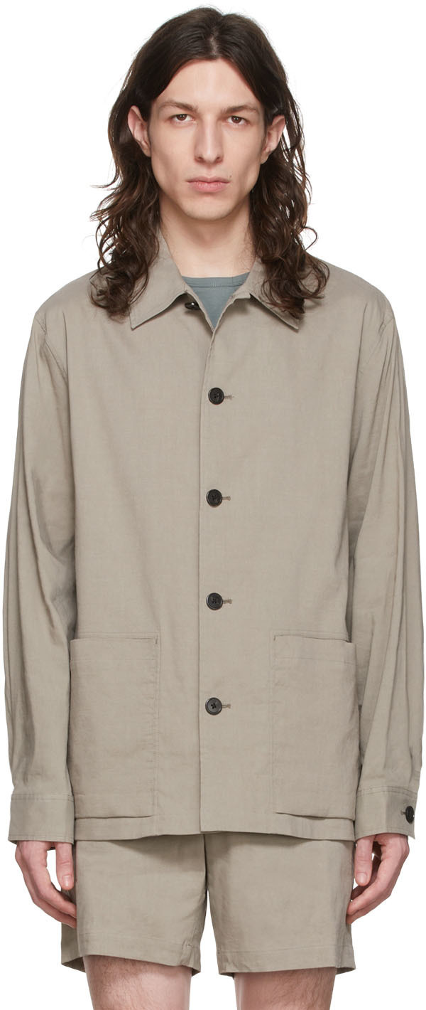 Theory Taupe Linen Shirt Theory