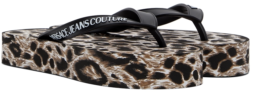 Womens Shoes Flats and flat shoes Flat sandals Versace Jeans Couture Rubber Black Garland Animal Print Sandals 