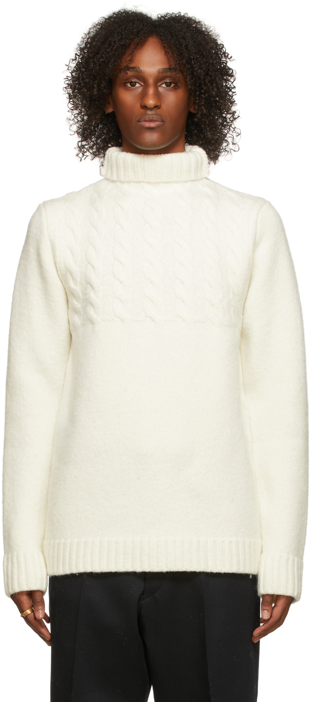 white cable knit turtleneck