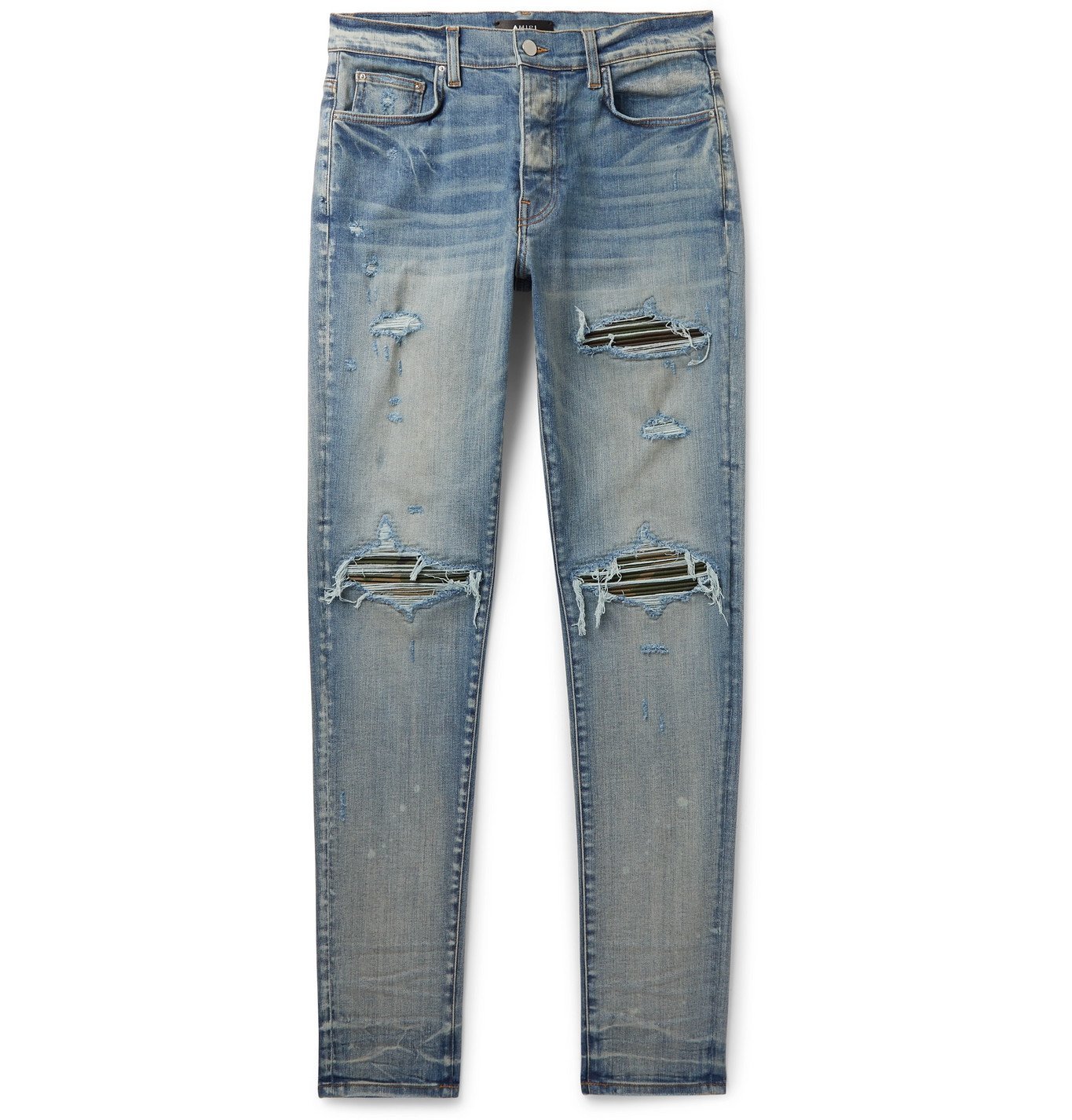 AMIRI - MX1 Skinny-Fit Panelled Distressed Stretch-Denim Jeans - Blue Amiri