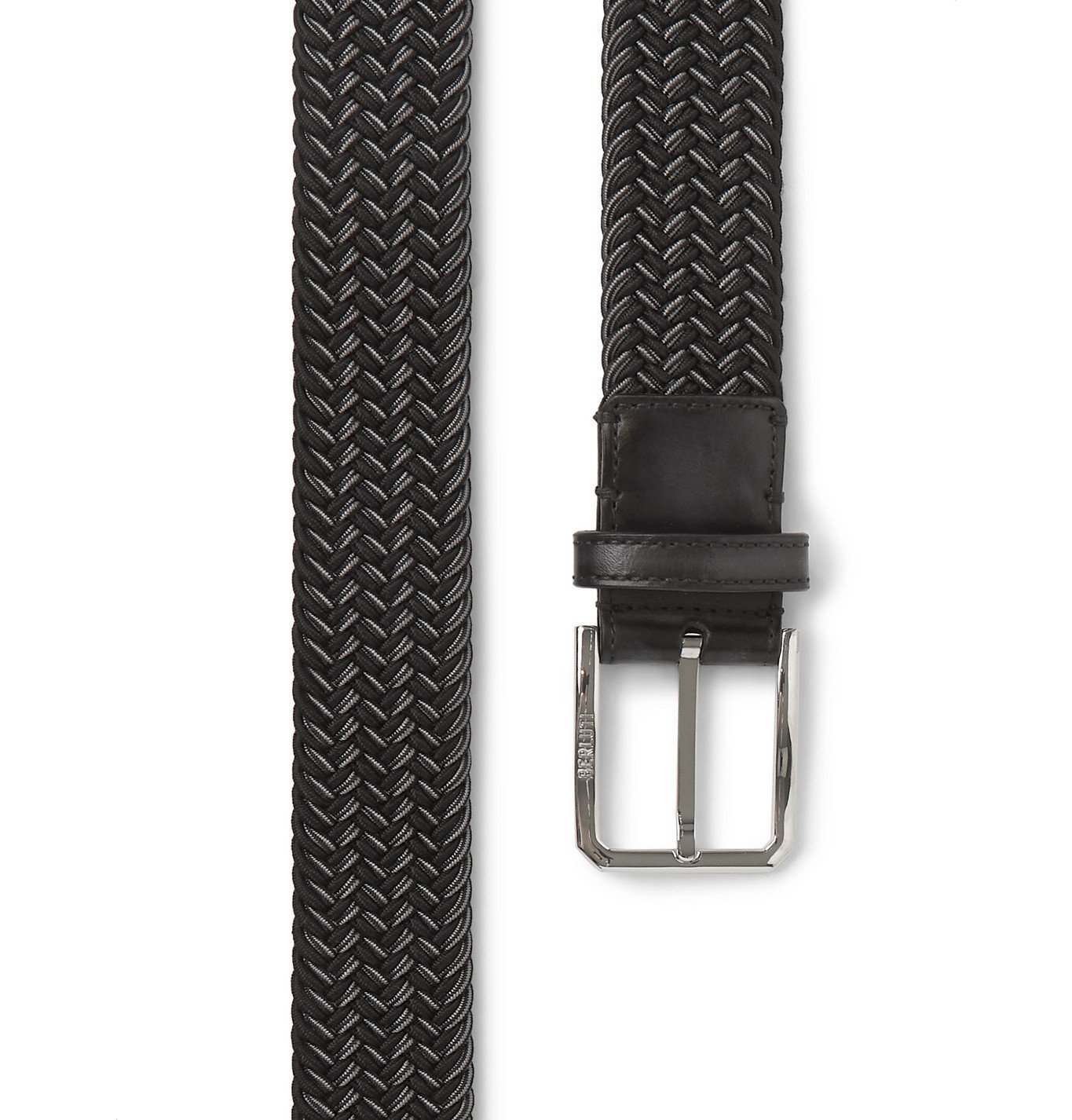 Berluti - 3cm Leather-Trimmed Woven Elastic Belt - Black Berluti