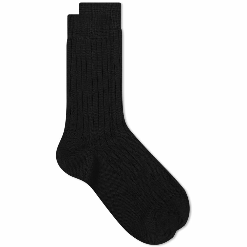 Sunspel Men's Rib Sock in Black Sunspel