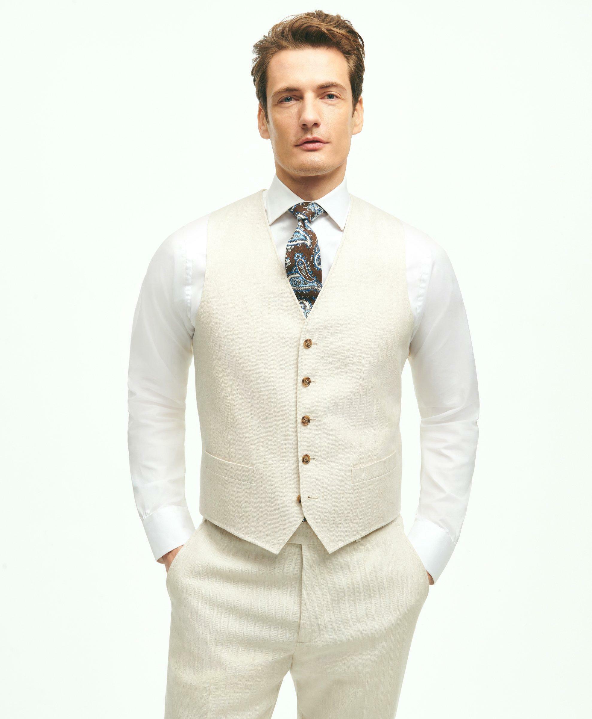 Photo: Brooks Brothers Men's Regent Fit Linen Cotton Herringbone Vest | Beige