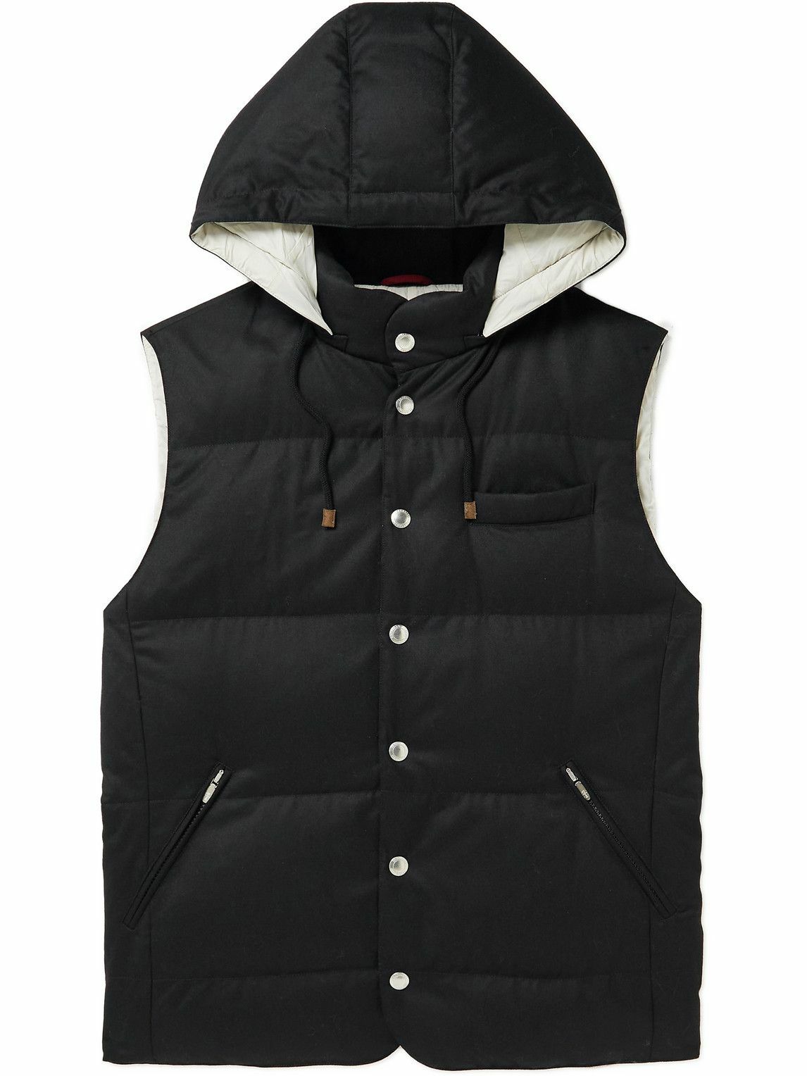 Brunello Cucinelli Quilted WoolFlannel Hooded Down Gilet Black