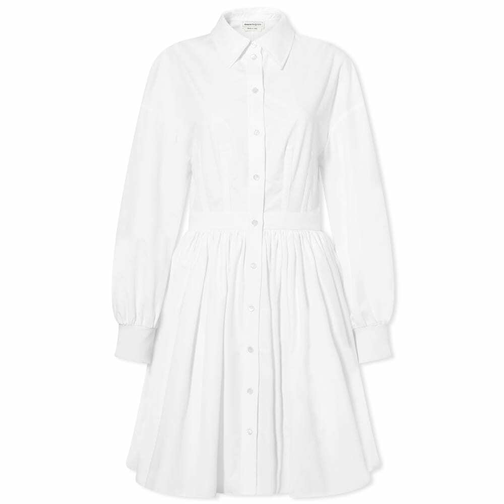 Alexander Mcqueen Women's Long Sleeve Shirt Dress In Optical White 