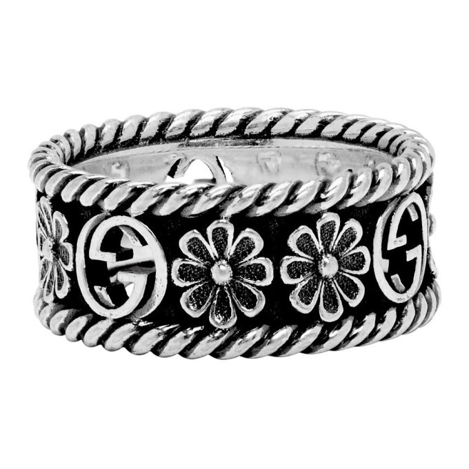 gucci silver interlocking g flower ring