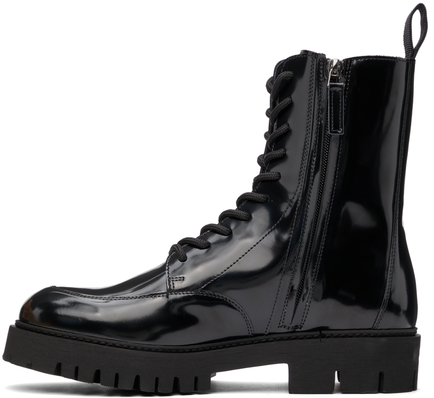 Moschino Black Leather Combat Boots Moschino