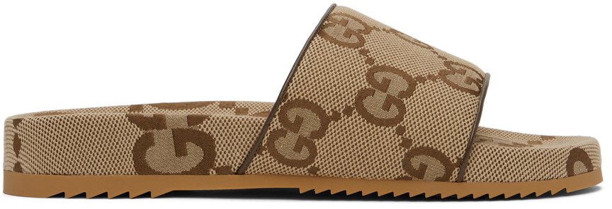 Photo: Gucci Beige & Brown Maxi GG Slide Sandals