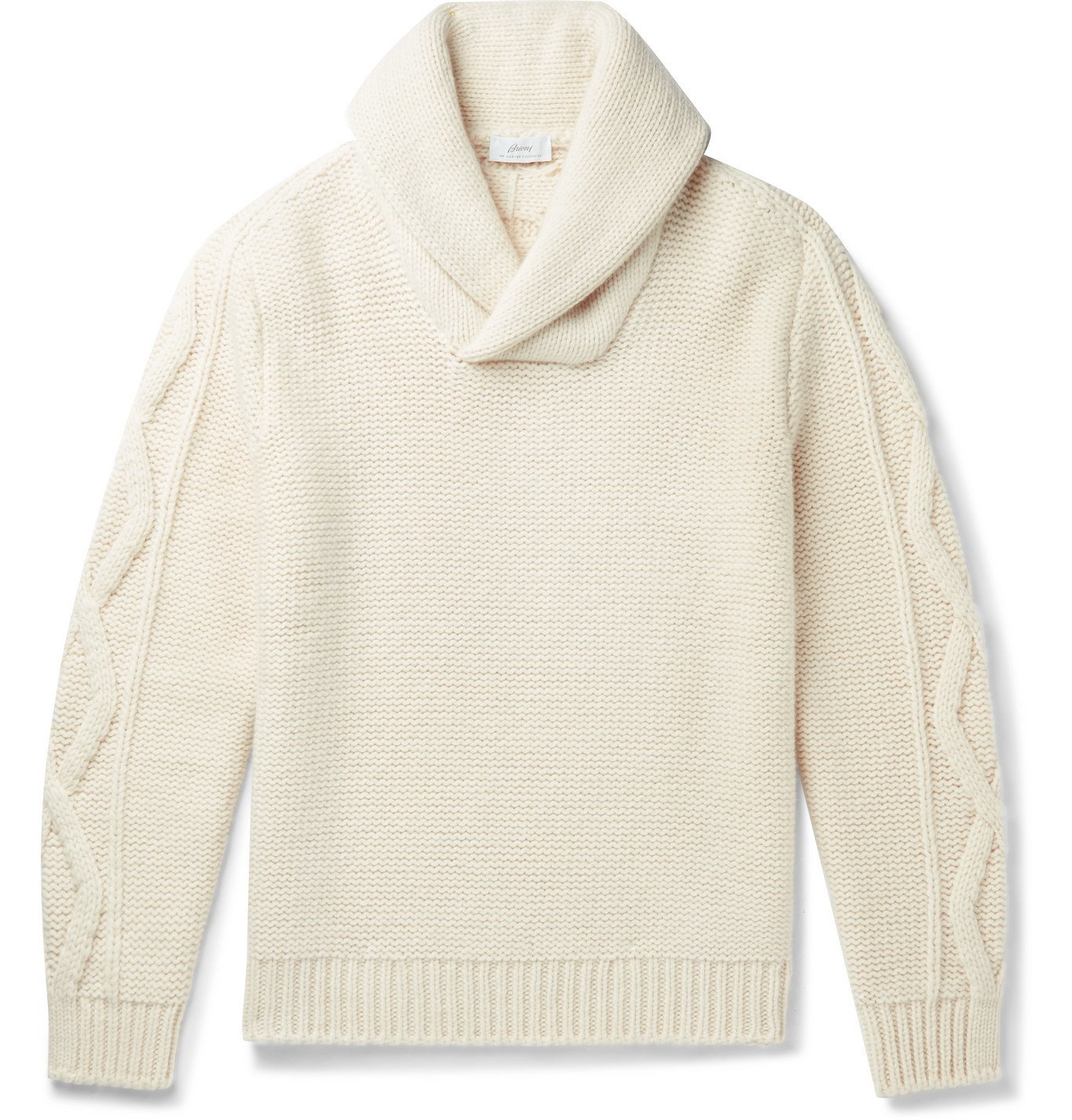shawl collar cable knit sweater