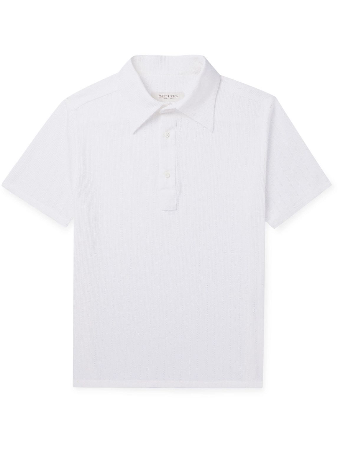 Giuliva Heritage - Enzo Perforated Textured Cotton-Jersey Polo Shirt ...