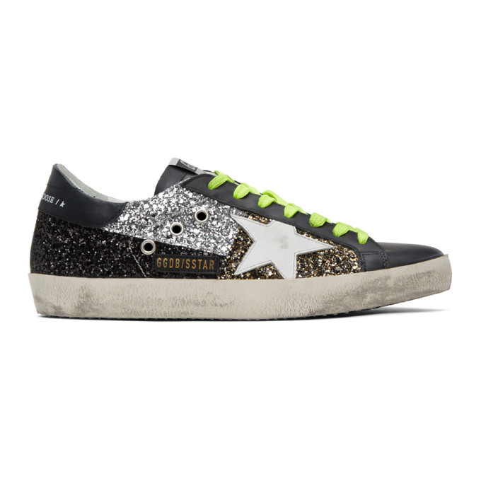 Golden Goose Black and Silver Glitter Superstar Sneakers Golden Goose ...