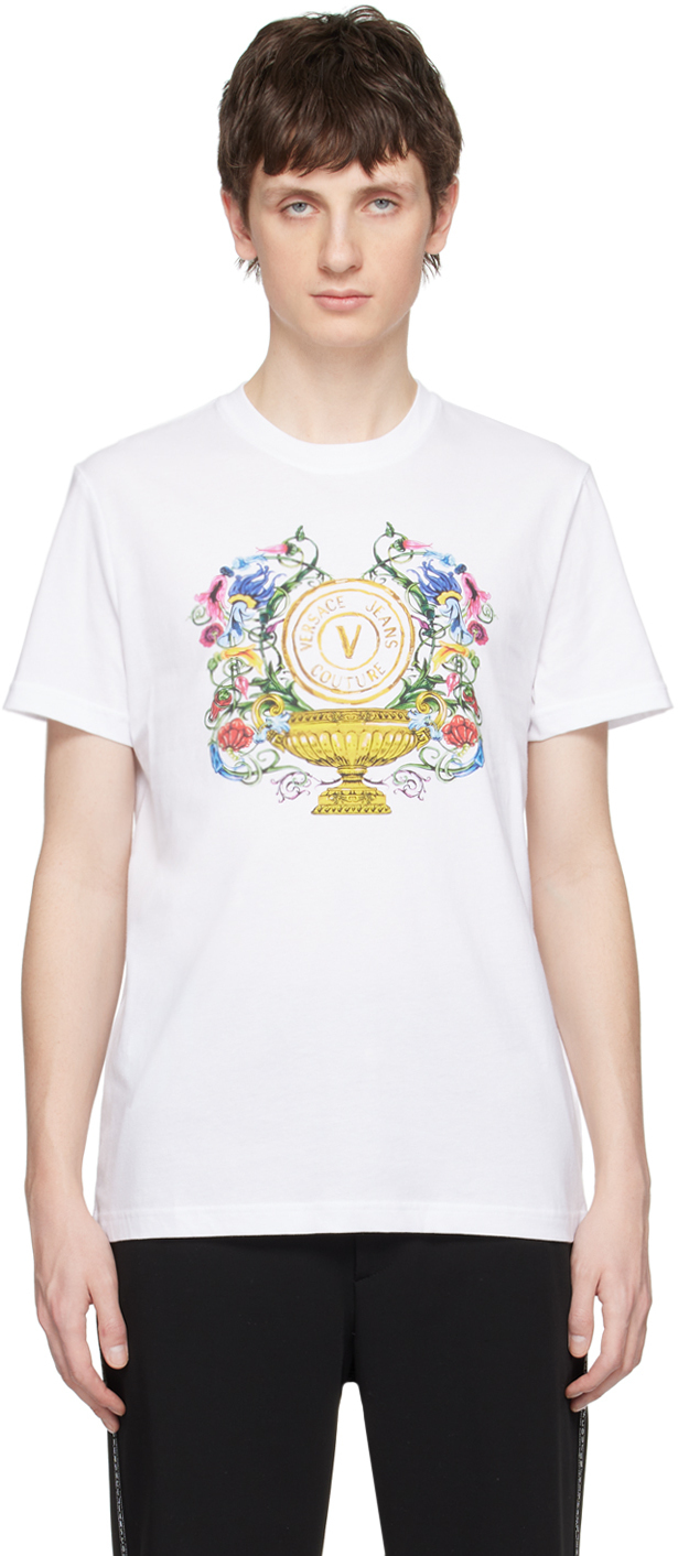 Versace Jeans Couture White V-Emblem Garden T-Shirt Versace