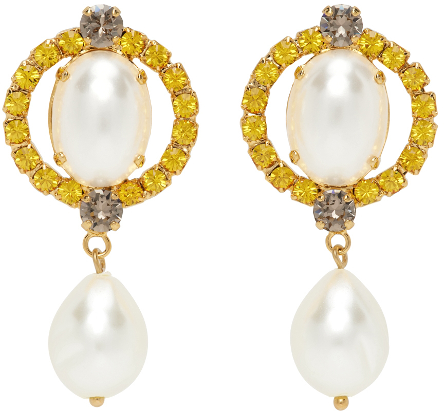 Erdem Gold Crystal & Pearl Loop Earrings Erdem