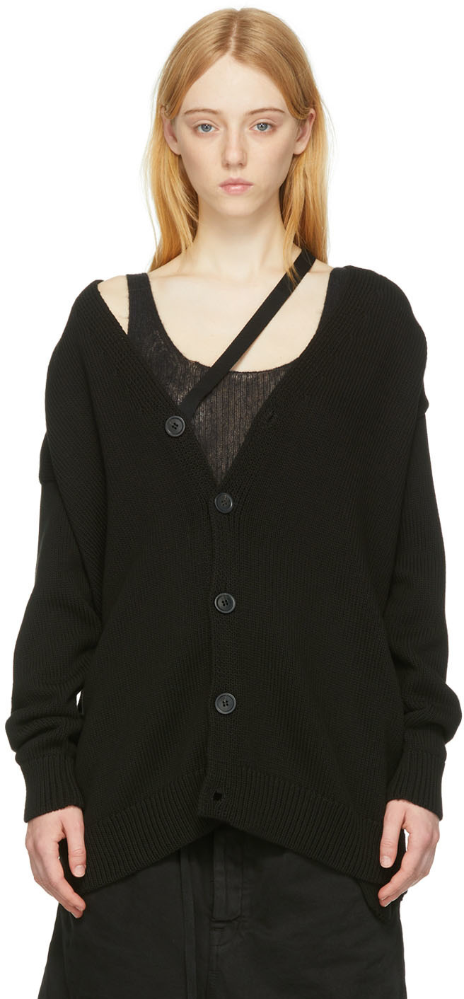 Ann Demeulemeester Black Cotton Cardigan Ann Demeulemeester