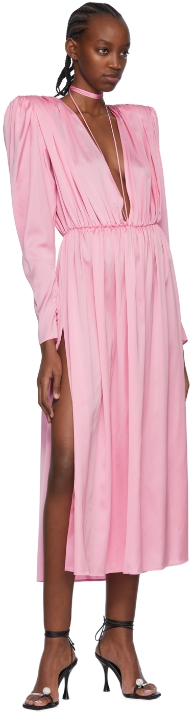 pink silk dress midi