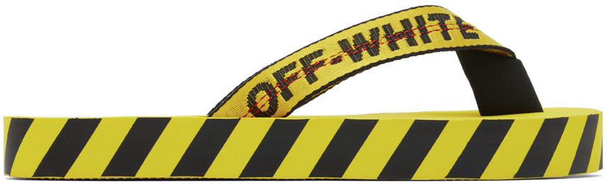 yellow off white flip flops