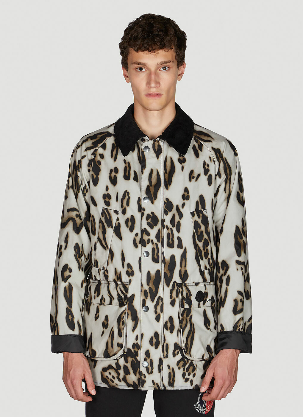 x Barbour Wight Leopard Print Waxed Jacket in White Moncler