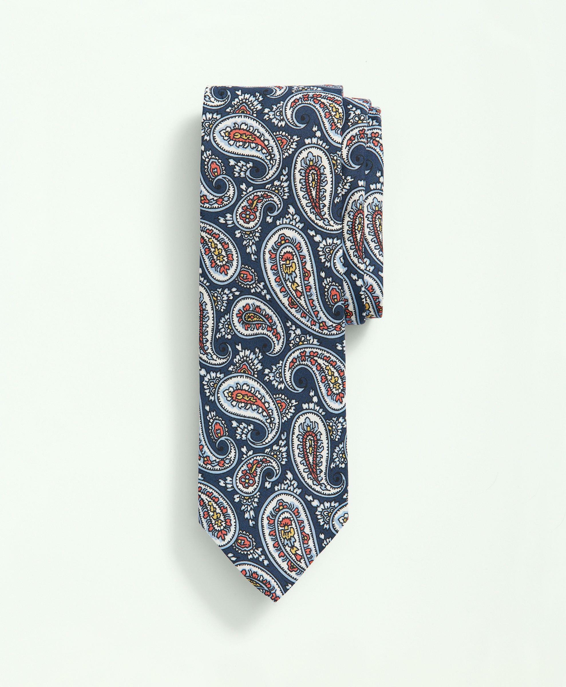 Brooks Brothers Men's Silk Paisley Print Pattern Tie | Blue/Orange