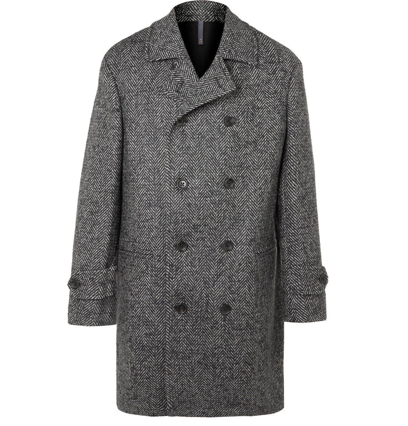 Incotex - Double-Breasted Herringbone Wool and Mohair-Blend Overcoat ...
