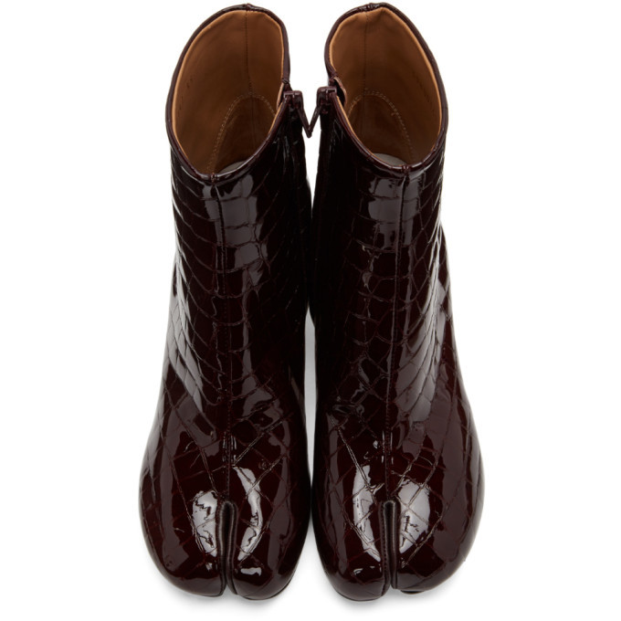 Maison Margiela Burgundy Croc Curved Heel Tabi Boots Maison Margiela