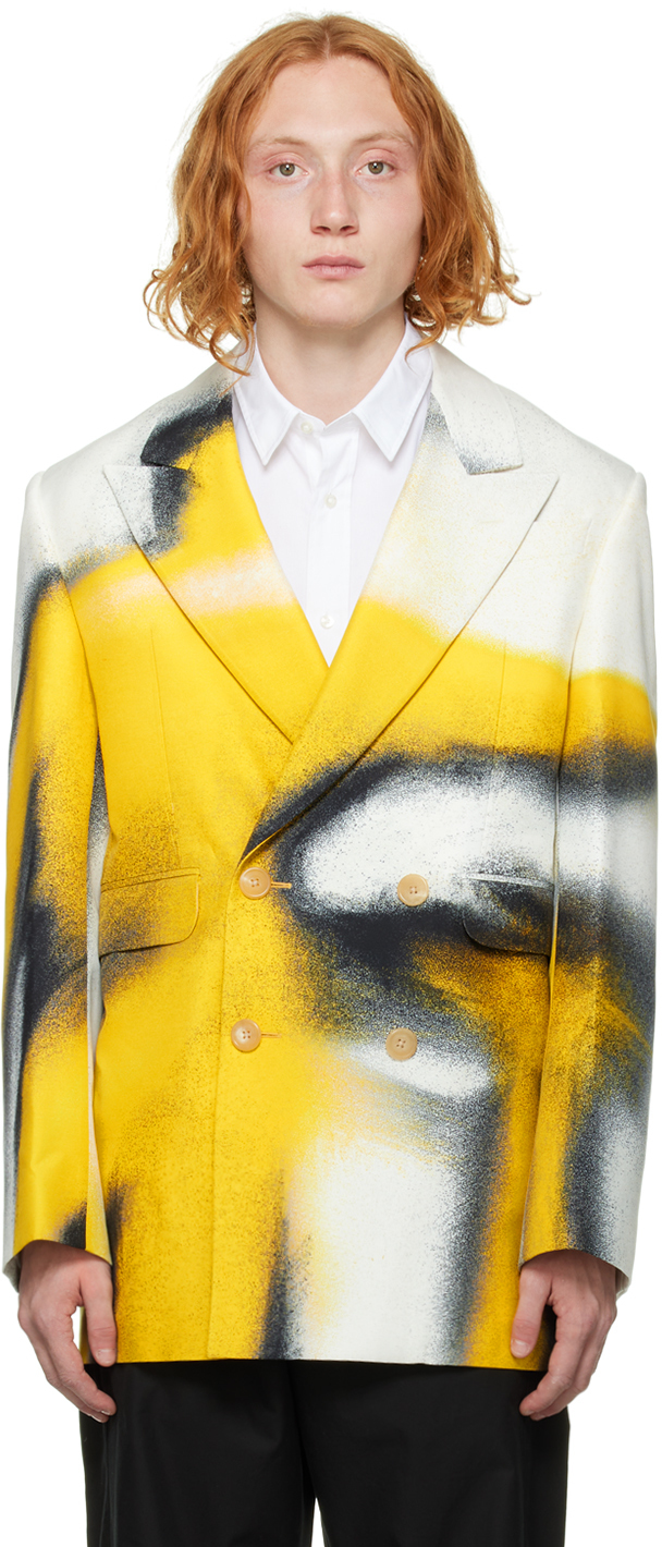 Alexander McQueen Yellow & White Graphic Blazer Alexander McQueen