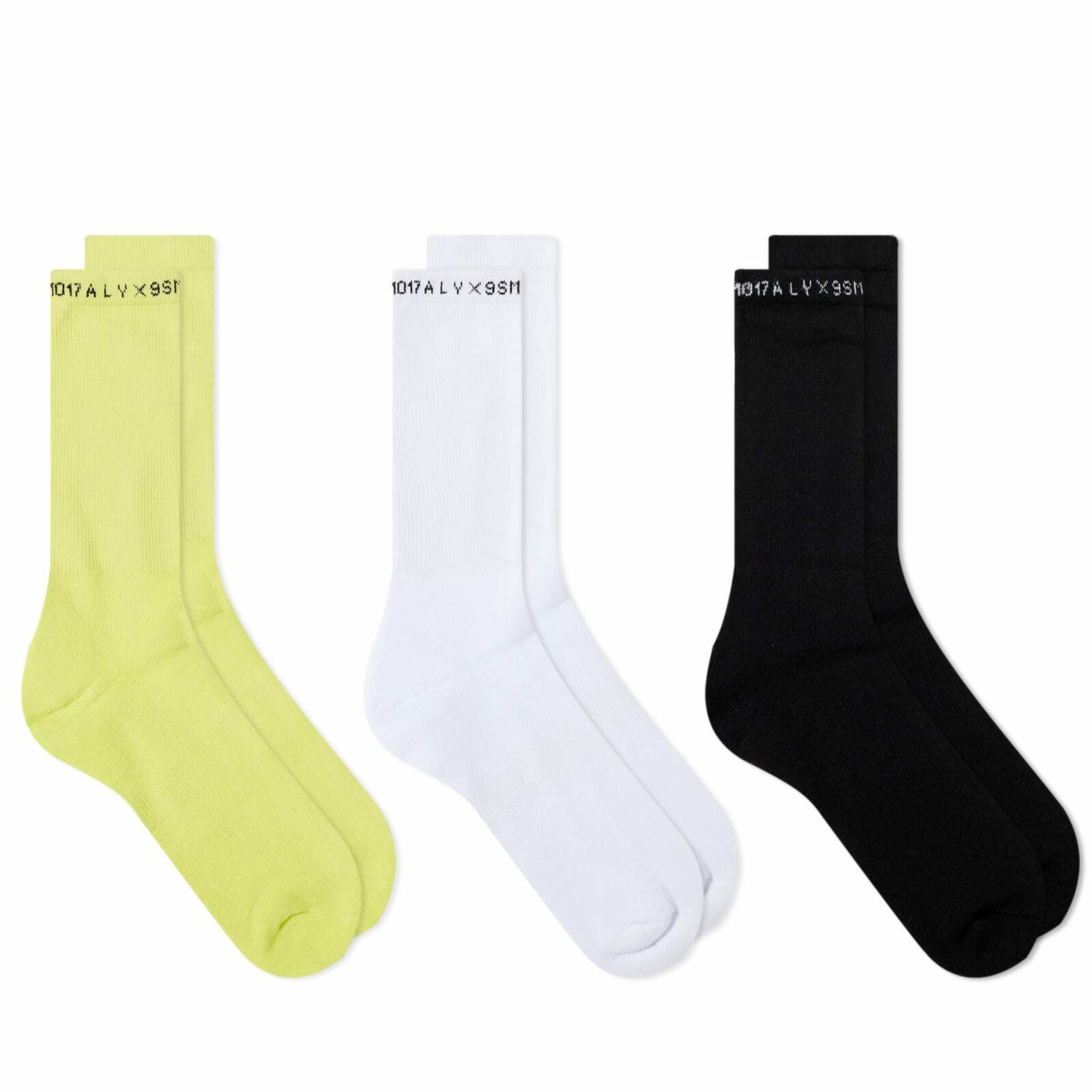 1017 ALYX 9SM Women's 3 Pack Socks in Black/White/Neon Washed Yellow ...