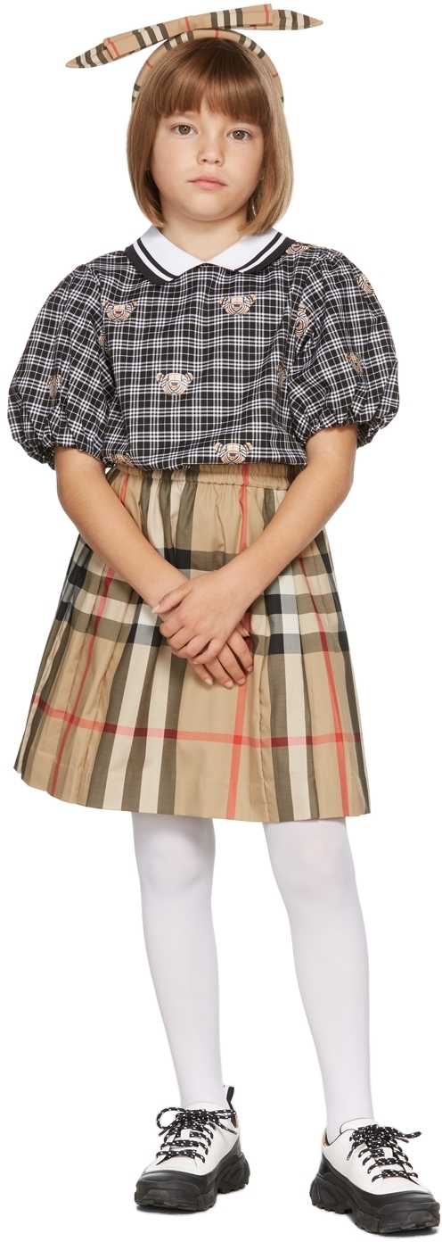 Photo: Burberry Kids Beige Check Hilde Pleated Skirt