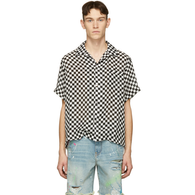 Amiri Black and White Silk Check Short Sleeve Shirt Amiri