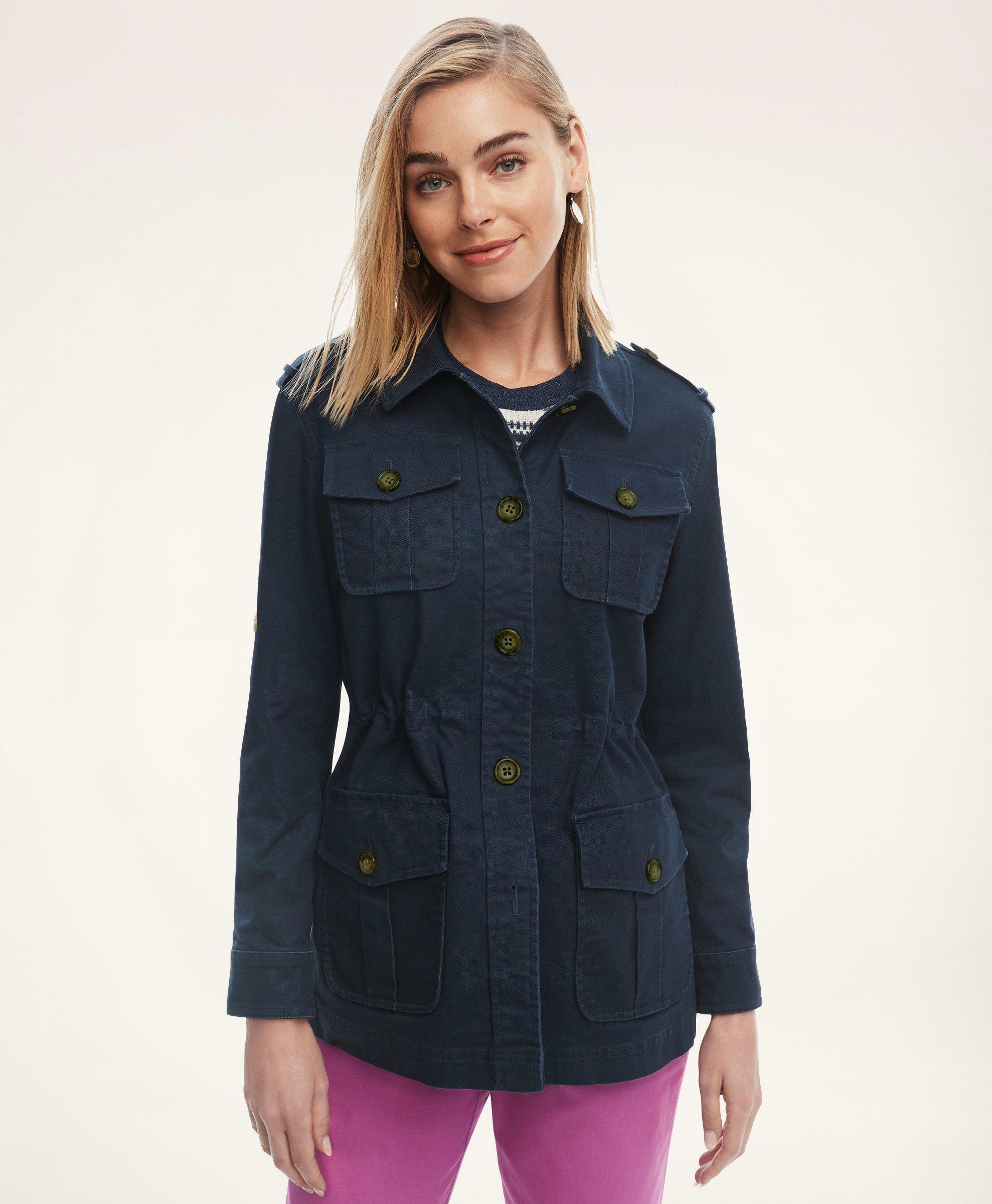 Brooks Brothers Women's Cotton Stretch Canvas Safari Jacket | Navy ...