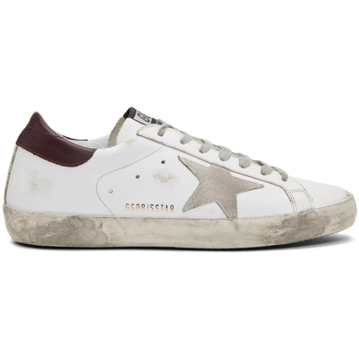 Golden Goose White and Burgundy Superstar Sneakers Golden Goose Deluxe ...