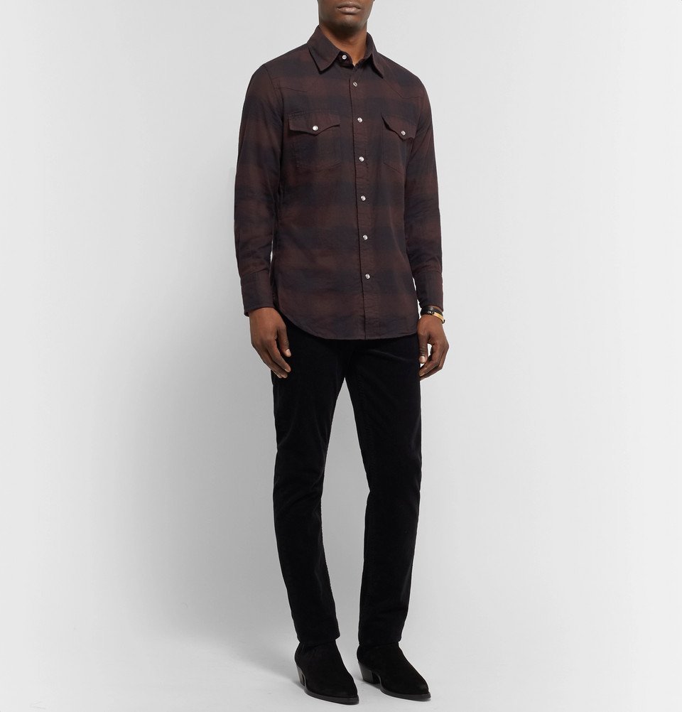 TOM FORD - Buffalo Check Cotton-Flannel Shirt - Burgundy TOM FORD