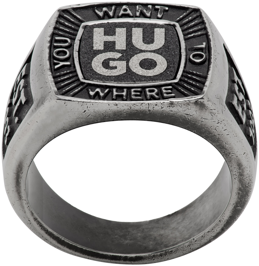 Hugo Silver Engraved Ring Hugo Boss