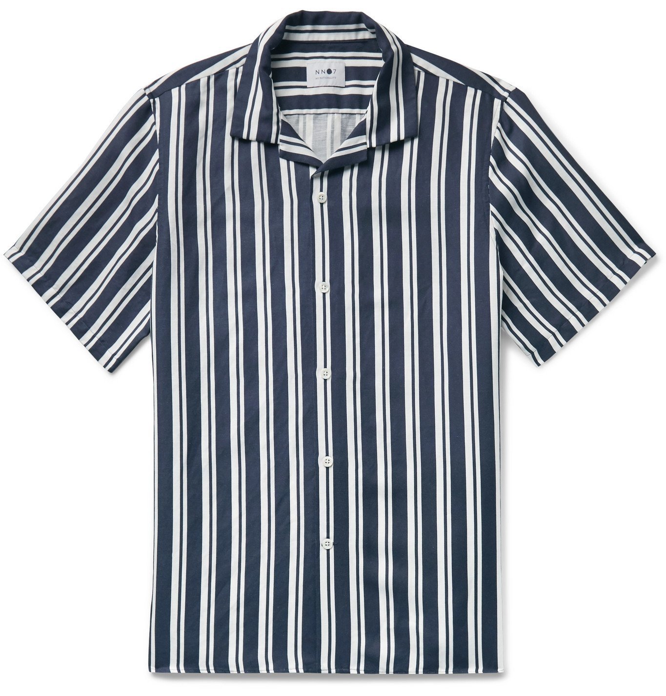 NN07 - Miyagi Camp-Collar Striped Tencel and Linen-Blend Shirt - Blue NN07
