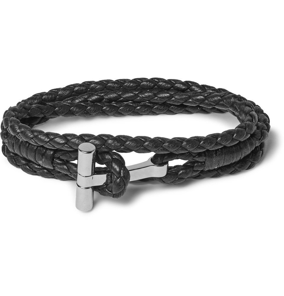 TOM FORD - Woven Leather and Silver-Tone Wrap Bracelet - Black TOM FORD