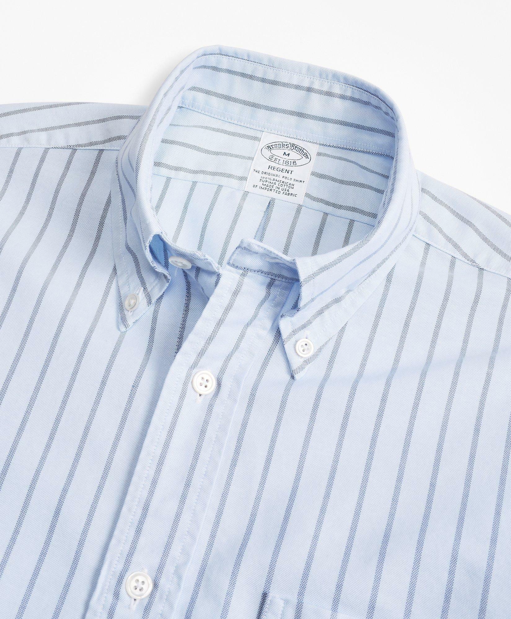 Brooks Brothers Men's Regent Regular-Fit Oxford Stripe Sport Shirt | Light Blue